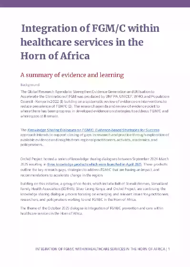 Integration of FGM/C within healthcare services in the Horn of Africa